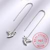 925 Sterling Silver Paper Crane Long Tassel Drop Earrings Fine Jewelry for Women Girls Gift Boucle D'oreille Oorbellen