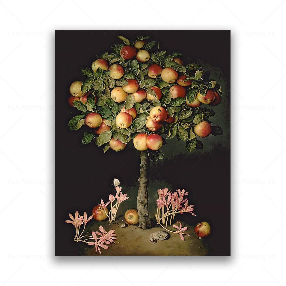 Винтажное фруктовое дерево, натюрморт, холст, картина, персик, гранат, яблоко, лимон, апельсин, принты, постеры, настенная картина, декор для кухни