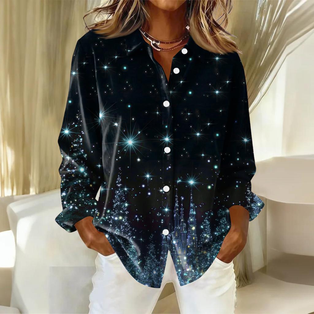 Women's Shirt With Floral Print Buttons, Long Sleeved Casual Regular Shirt Blouses Casual Plus Size Basic Tops