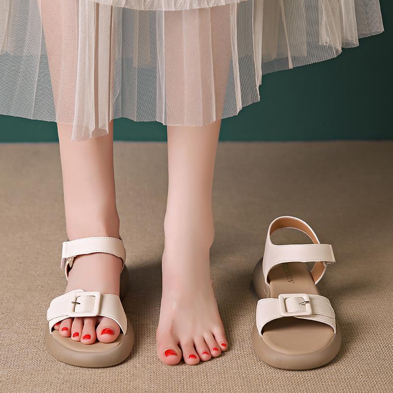 2024 Новые большие сандалии в стиле феи на толстой подошве, модные универсальные удобные женские сандалии на плоской подошве