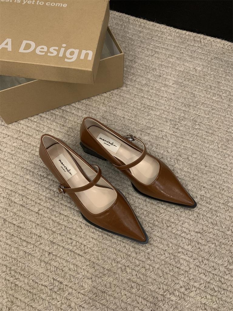 Туфли Мэри Джейн в стиле ретро на толстом каблуке, женские, модные, с острым носком, женские, удобные, офисные туфли-лодочки