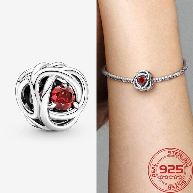 New S925 Silver Charm May Green Birthstone Eternity Circle Charm Fit Fashion 3mm Bracelet DIY Girl Necklace Pendant Gift