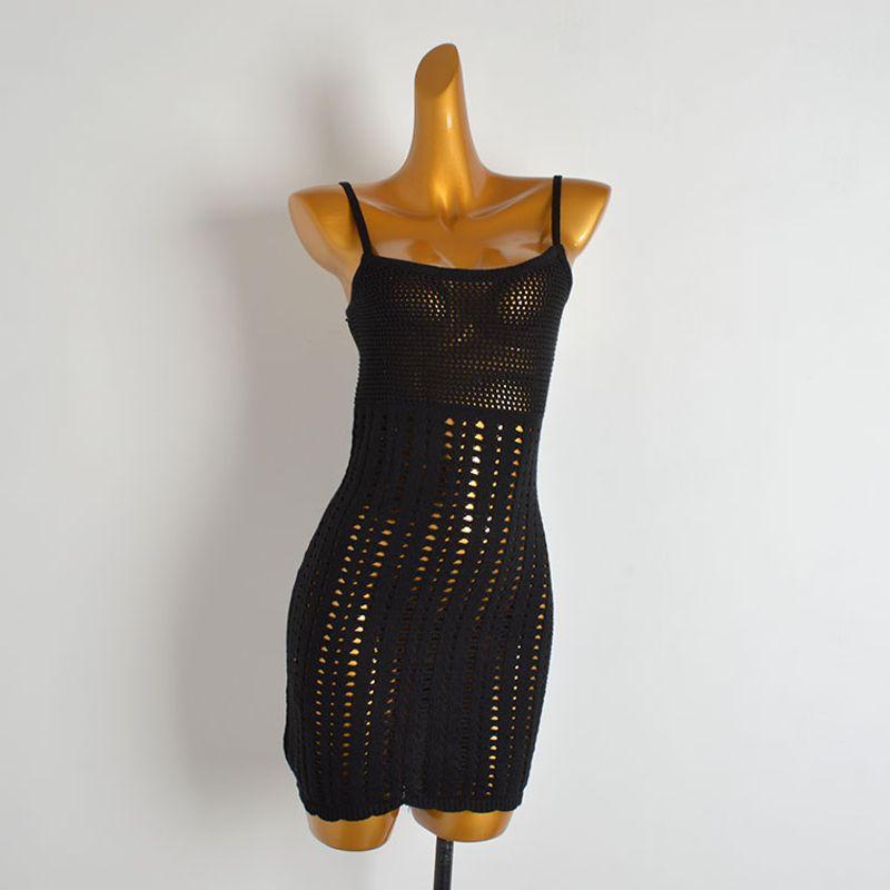 New Arrival Contrast Color Stripes Sexy Cut Out Spaghetti Straps Knitted Dress Women's Clothing Open Back Mid Length Long Length Bodycon Dress