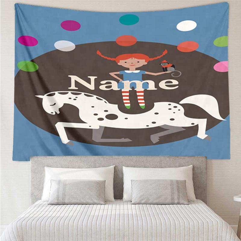 Custom Name Pippi Longstocking Print Tapestry, Backdrop, Easy Setup, Ideal for Bedroom, Office & Living Room, with Aesthetic Wall Hanging Decor.