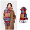 Cozy Plaid Wool-Blend Scarf: Warm, Furry, and Trendy Shawl for Autumn and Winter