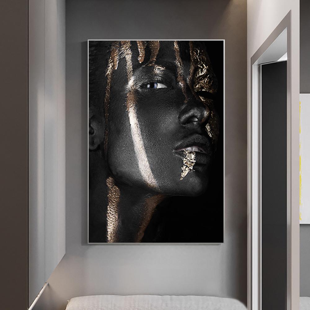 Черное золото, африканская женщина, холст, картина, макияж, художественные постеры для девочек и принты, художественная настенная картина для декора гостиной