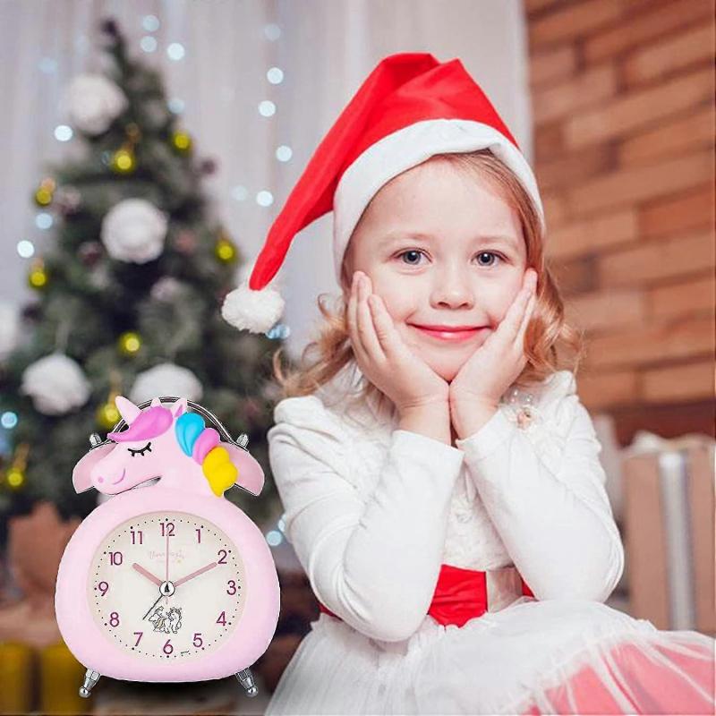 Kids Alarm Clock, Silent Clock With Night Light And Loud Alarm, Easy To Set, Battery Operated Cute Unicorn Double Bells Clock Decorative For Girls Stu
