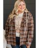 Azura Exchange Brown Plus Size Plaid Contrast Button Up Hooded Jacket