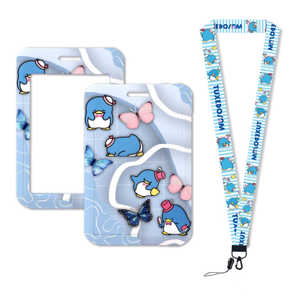 Tuxedo Cartoon Sanr ID Card Holder Lanyards Business Neck Strap Retractable Clip Credit Card Case Keychain Badge Holder