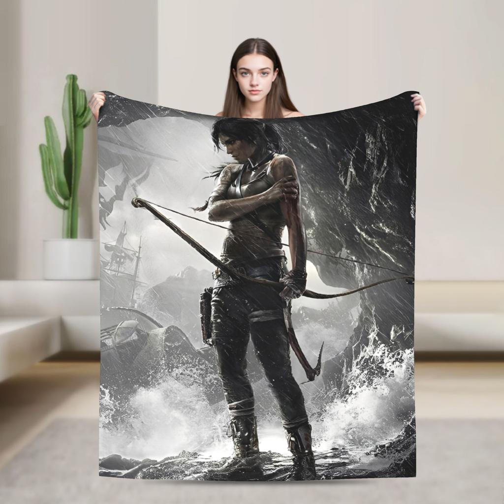 Tomb-Raider Lara Croft Fashion Blanket Survival Video Game Flannel Vintage Breathable Throw Fashion Blanket for Bedding Lounge Winter Travel