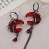 Red Crystal Asymmetry Earrings Tassel Chain Women Dangle Earrings Rhinestone Moon Earrings  Gift