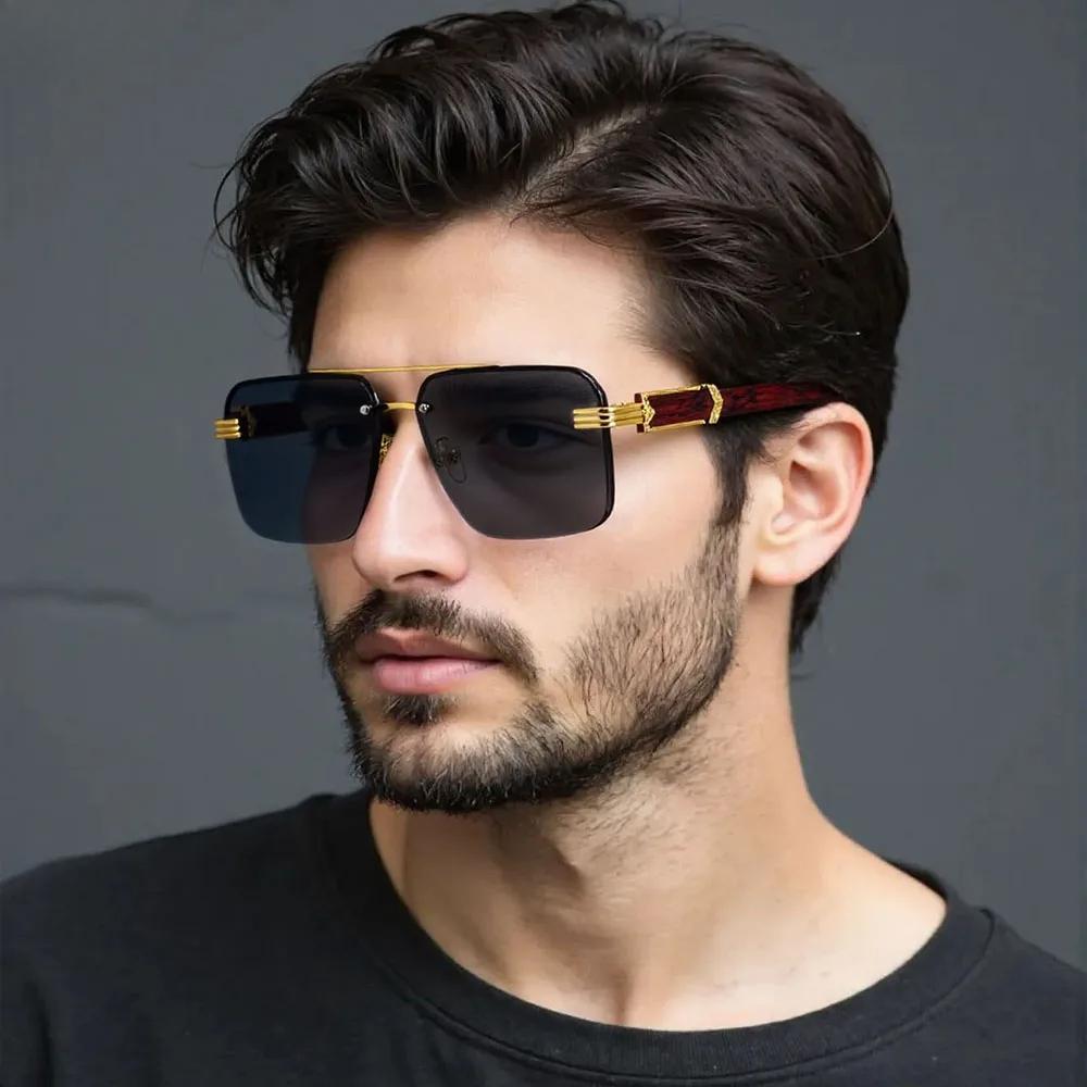 Fashion Sunglasses For Men Oculos Square Sunglasses Women Vacation Rimless Glasses Designer Vintage Sunglass