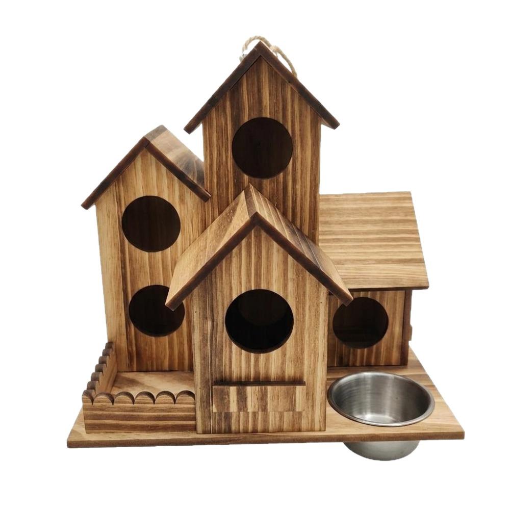Rustic Style Wooden Bird House Feeder Weather Resistant Hanging Birdhouse Outdoor Use