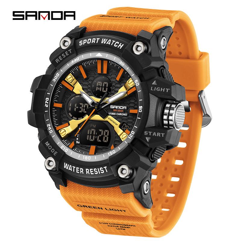 SANDA Youth Waterproof Sports Watch - Cool Trendy Multi-functional Dual Display in Black Technology Design