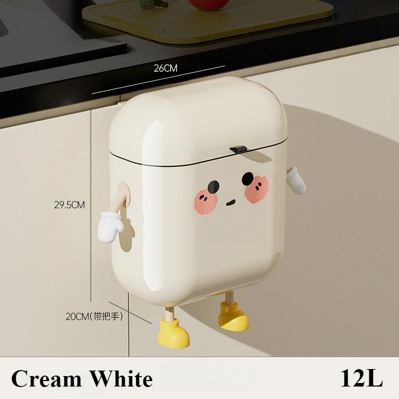 9/12L Wastebasket Trash Can Recycle Bin Cream Wall Mounted Cute Food Waste Litter Bins Bathroom Kitchen Household Home Cleaning