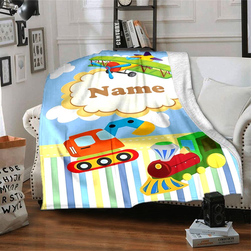 Custom Name Cute Cars Theme Printed Blanket - Perfect for Couch, Bed, Travel & Outdoor Use | Machine Washable, Cozy & Durable.