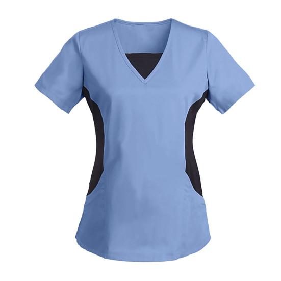 Топ для медсестры с v-образным вырезом контрастного цвета, с короткими рукавами, свободный мягкий дышащий пуловер, повседневная одежда, одежда для работников по уходу
