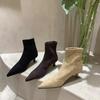 Vintage Women Ankle Boots Fashion Pointed Toe Shoes Autumn Winter High Heel Ladies Elegant Stretch Slim Short Booties Designer