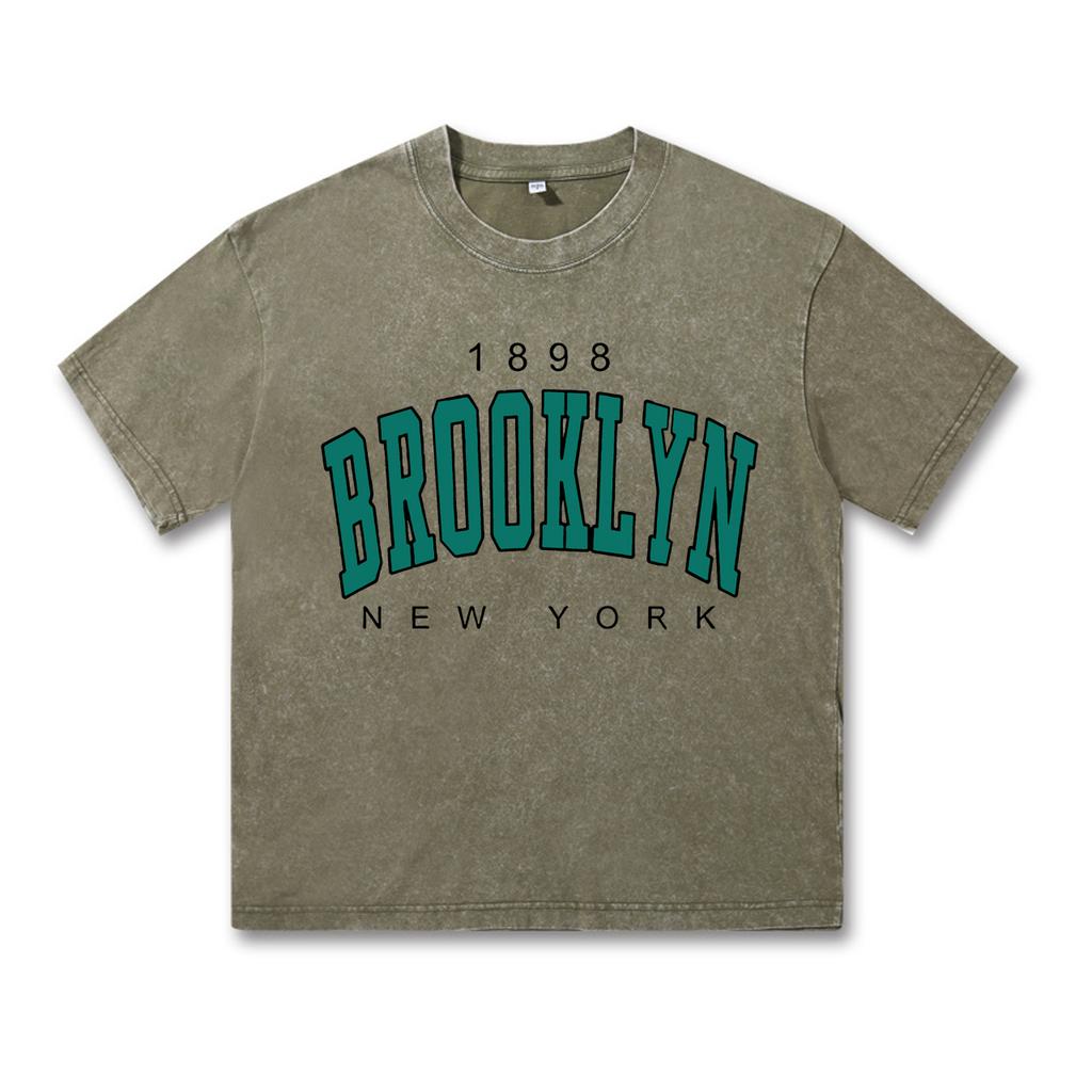 Ретро-стираная винтажная футболка 1898 New York Printed Women T Shirt Fashion Fleece T Shirt Creativity Pullover Clothing