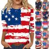 Women's Fashion Casual Seven Sleeve Independence Day Printed Round Neck T-Shirt Top