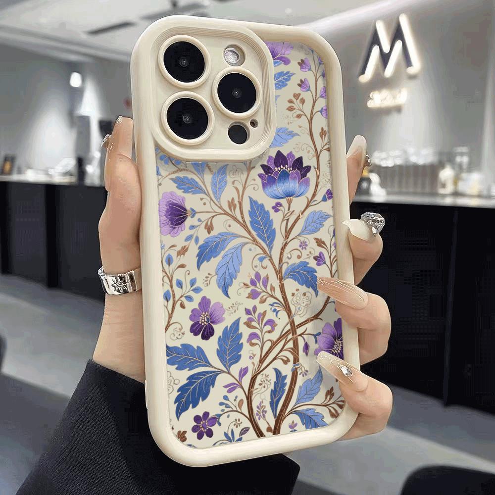 Сине-фиолетовый цветочный узор Чехол для телефона для IPhone 14 15 16 Plus 13 12 11 16 Pro Max 12 Mini XS Max Защитная крышка из ТПУ