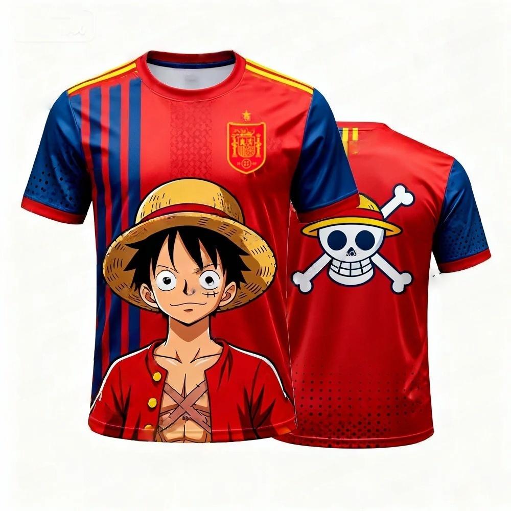 One Piece Обезьяна D. Luffy Испания Национальная команда 3D Быстросохнущая футболка Для мужчин Женщин Детей Аниме Футбольный фанат Футболка Спортивная одежда для улицы