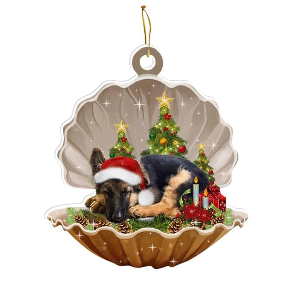 Decorative Shell Sleeping Dog Christmas Ornament 2D Xmas Dog Keychain Christmas