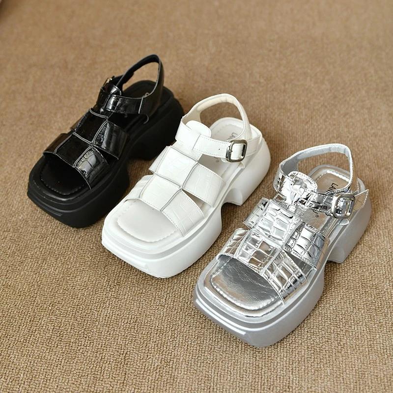 2024 Platform Women Sandals Shoes Flats Summer New 2024 Casual Square Toe Designer Slingback Open Toe High Heels Zapatos Mujer Pumps