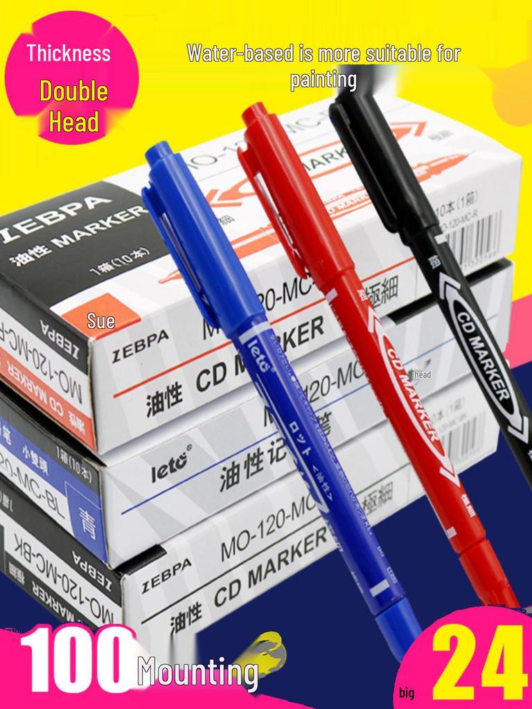 **Двусторонний детский маркер для рисования - Черный/Красный/Синий, Тонкий кончик, На водной основе**