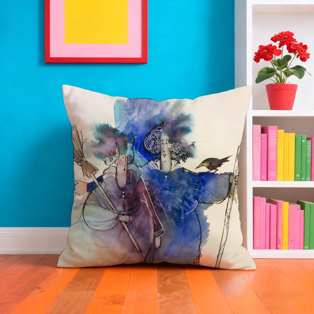 Humorous WWatercolor PPaintings Pillow Case Pillow Case Plush Fabric Soft Double Sided Print Home Sofa High Quality Cushion