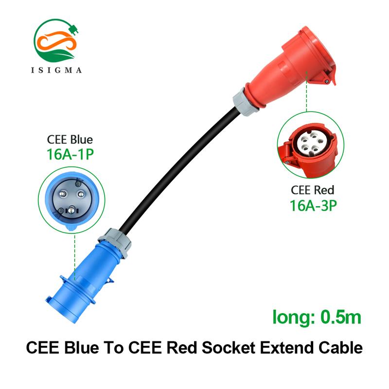 16A 3 Phase 11KW Portable EV Charger Schuko Plug to CEE Red Power Female Plug Socket Adapter Connect