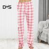 Женские длинные брюки с эластичной резинкой на талии, широкие повседневные брюки, спортивные клетчатые брюки, свободные домашние брюки