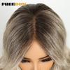FREEDOM Synthetic Lace Front Wigs For Women 6x4 Pre-cut Lace Ombre Brown Blonde Wavy Wig With Bangs Heat Resistant Cosplay Wigs