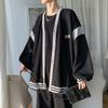 Korean Spliced Loose Cardigan Autumn Winter Contrasting Colors Men's Clothing Casual V-Neck Chic Patch Designs Knitted Sweaters