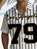 [Printed Design - Not Texture] Men'S Los Angeles Size 79 Pinstripe Casual Plus Size Short Sleeve Shirt, Summer Vacation Collared Versatile Top