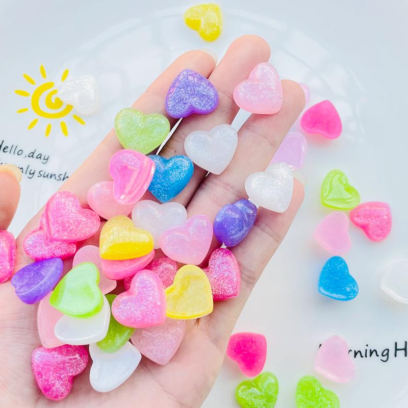 20 Pcs New Cute Mini Cartoon Shiny Heart-Shaped Flatback Resin Cabochons Scrapbook Diy Jewellery Decor Crafts Accessories A129