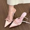 Cold and Gentle Silver Pointed Bow Sandals Women's Summer One-word Stiletto High Heels Women's