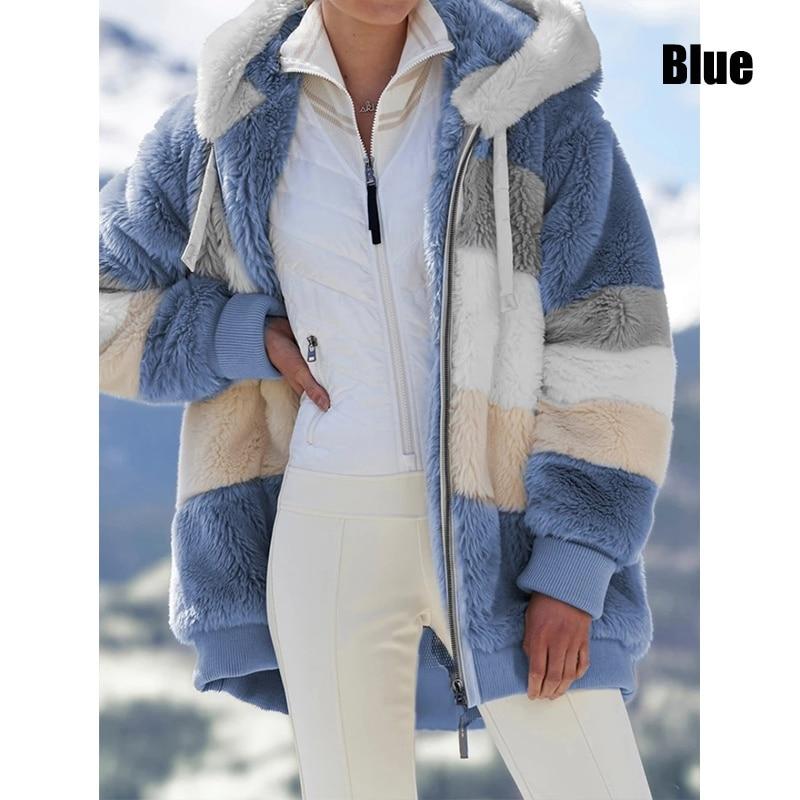 Winter Women's Fashion Hooded Warm Loose Jacket for Women Patchwork Outerwear Zipper Ladies Plus Size Sweaters