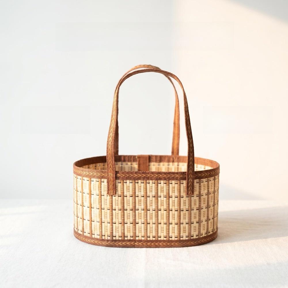 Portable Handles Picnic Basket Handwoven Woven Storage Basket New Bamboo Basket Picnic Supplies