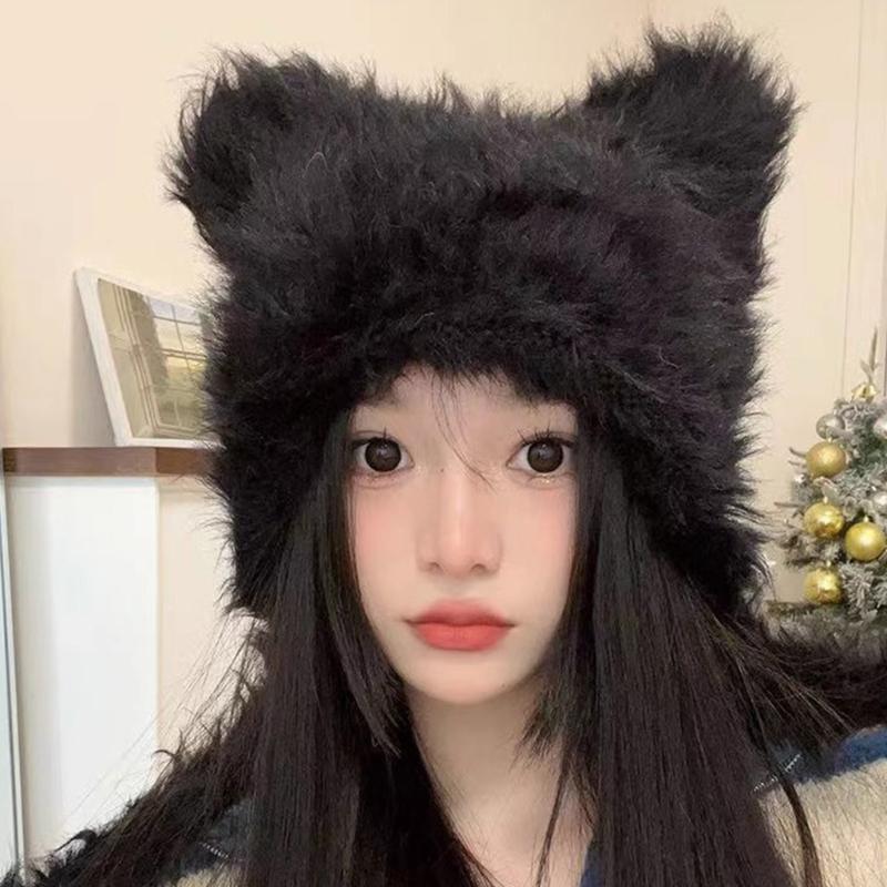 Зимняя теплая плюшевая шапка для женщин, забавная шапка с медвежьими ушками, шапка-капюшон, шапка-череп, шапка для активного отдыха на открытом воздухе, ветрозащитный головной убор, шапка-пуловер