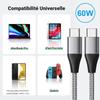 2x Câble USB-C vers USB-C Charge Rapide 3A pour Samsung S25 S24 S22 S23 Ultra S22 Plus S21 S21 Ultra S20 FE - Nylon Renforcé Gris 1M