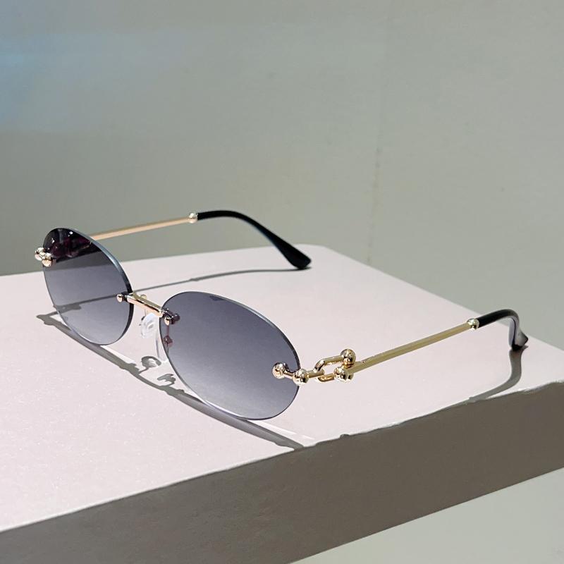 Rimless Oval Sunglasses Women  New In Fashion Vintage Decor Shades Trendy Brand Designer Gradient Casual Sun Glasses