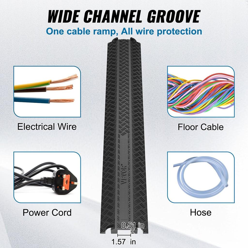 3 PCs Drop Over Cable Cover Ramp, 2,000 lbs/axle Load Capacity, Heavy Duty Cable Hose Protector Ramp, Floor Cord Cover for High Walking Traffic Areas