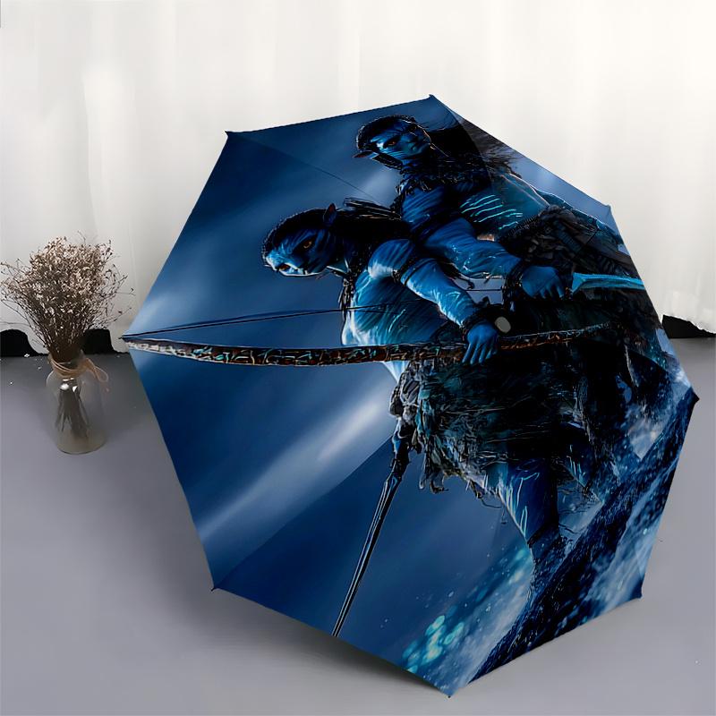 Avatar Inspired Blue Warrior Umbrella: Automatic Opening/Closing, Foldable Design, Outdoor Rain Protection for Fans and Travelers0198b