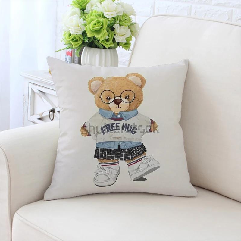 45x45см декоративная наволочка на подушку для дивана, модная наволочка с медведем, декоративная наволочка для кровати, индивидуальный подарок, спинка стула