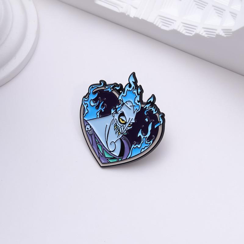 Shaped Expressive Heart Brooch With Blue Flame Cartoon Character For Trendy Outfit Accents