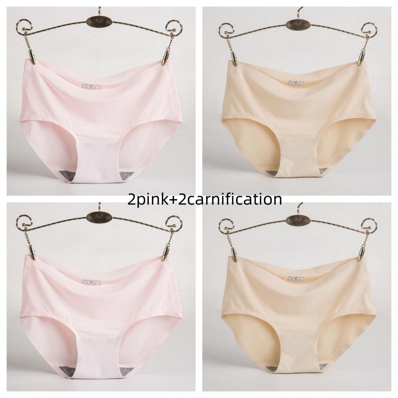 4Pcs Women Ice Silk Panties Elasticity Seamless Underwear Lingerie Solid Triangle Briefs Lingerie