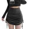 With Side Drawstring Tie Solid Color High Waist Pleated Skirt Summer Thin Sheath Skirt Female Fashion Clothing