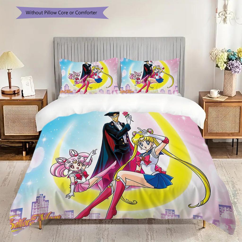 Cute cartoon theme Sailor Moon Tsukino Usagi cartoon comfortable home duvet cover and pillowcase (1 * duvet cover+2 * pillowcase, without core)A2