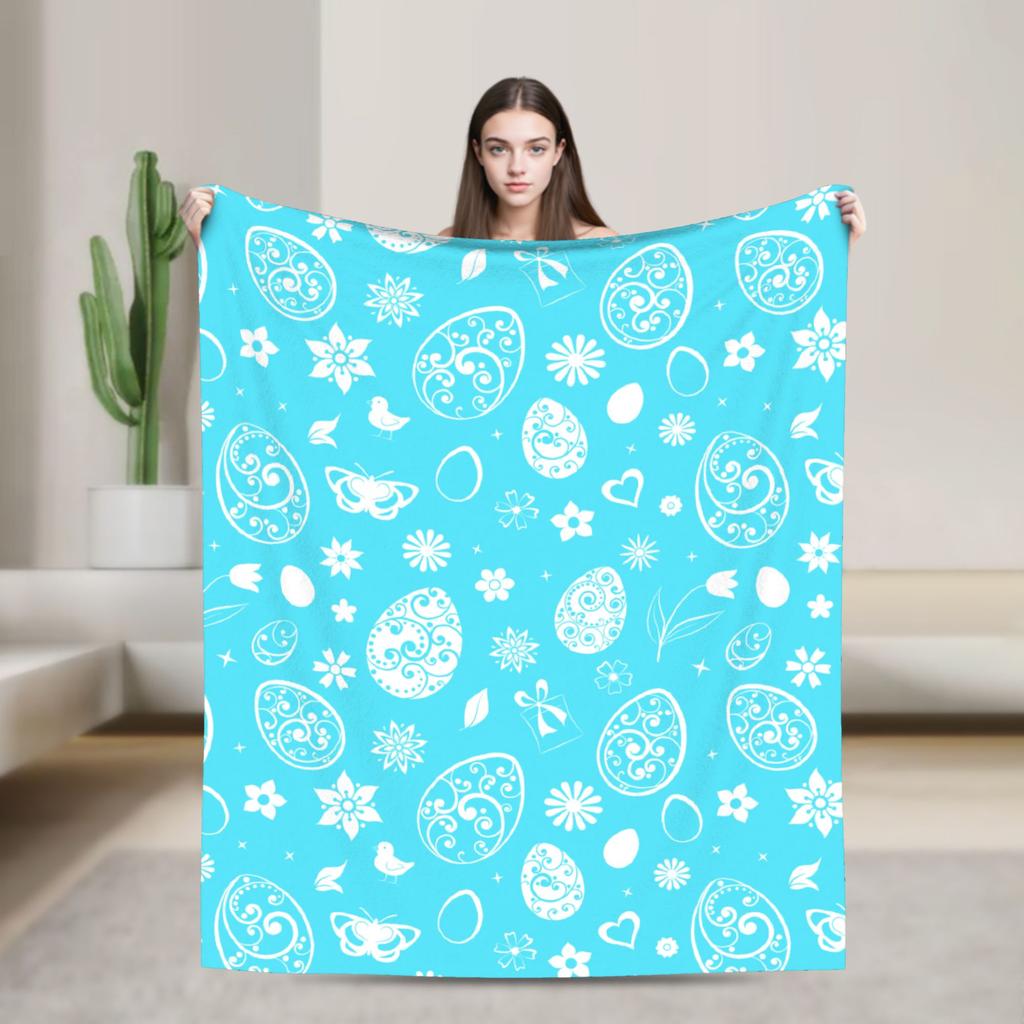 Cute Rabbit Painting Easter Eggs Blankets Quality Soft Cozy Bedding Throws Spring Picnic Living Room Novelty Bedspread